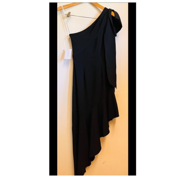 Marchesa Notte One Shoulder Stretch Ebro Crepe Asymmetrical Cocktail Dress 2 - Picture 2 of 16